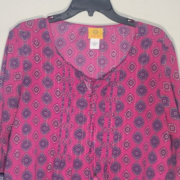 Ruby Rd Womens Size L Large Fuschia Black Mandala Top Tassels V Neck - Picture 11 of 15